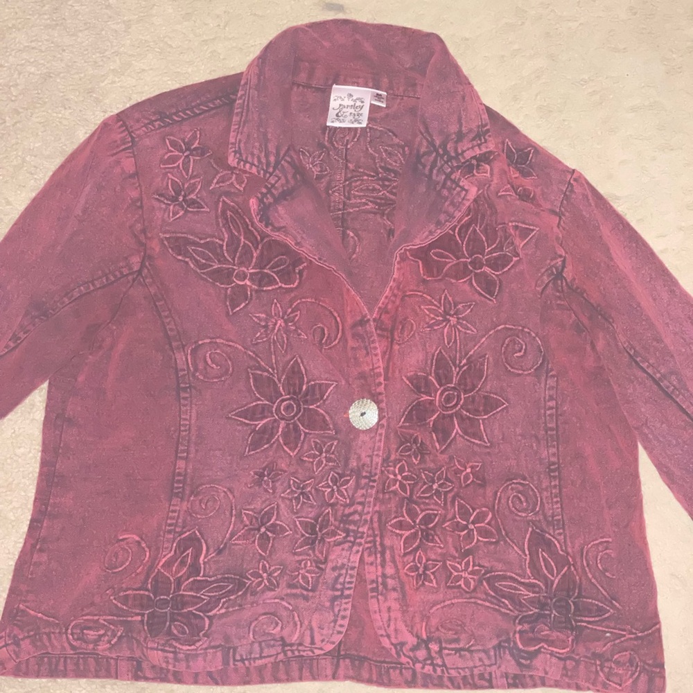 Parsley & Sage Burgundy Embroidered Jacket